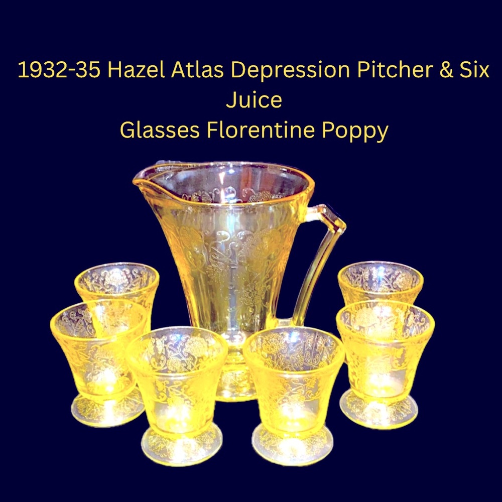 1932-35 7 Piece Hazel-Atlas
Yellow Depression Glass Florentine #2(Poppy) Pattern